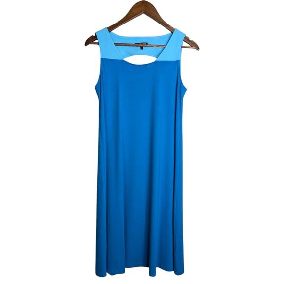 Eileen Fisher Colorblock Dress XS Blue Jersey Knit Cutout Back Two Tone - Picture 8 of 9